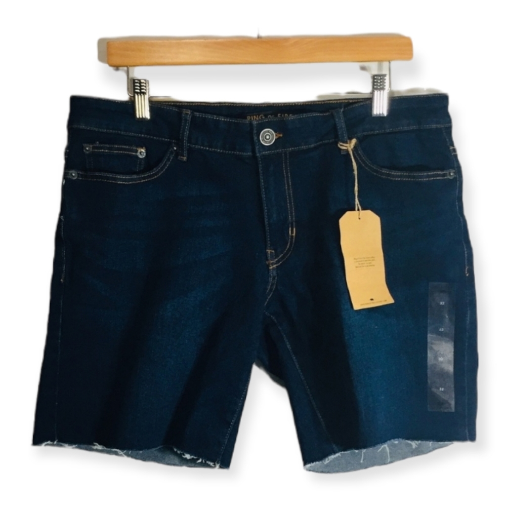 Ring of Fire  Raw Edge Slick Denim Shorts